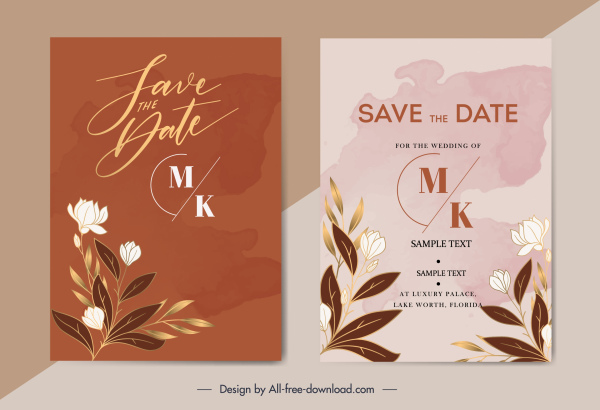 düğün kartı şablonları zarif botanik dekor klasik tasarım