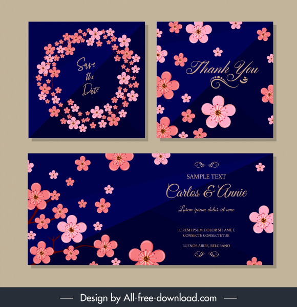 plantillas de tarjeta de boda elegante decoración de flor de cerezo