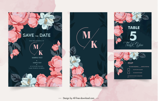 plantillas de tarjetas de boda elegante decoración floral clásica