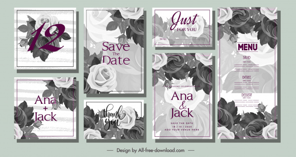 template kartu pernikahan elegan mawar klasik kelabu dekorasi