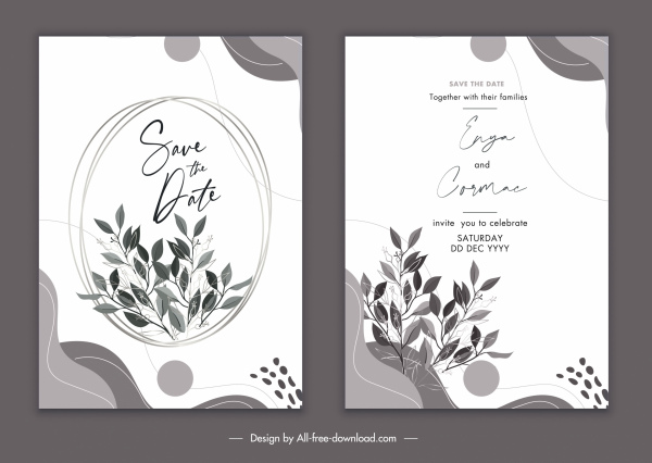 templat kartu pernikahan dekorasi daun klasik yang elegan