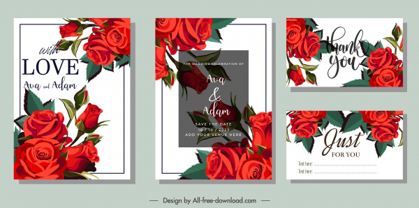 modèles de carte de mariage élégant classique rouge roses décor