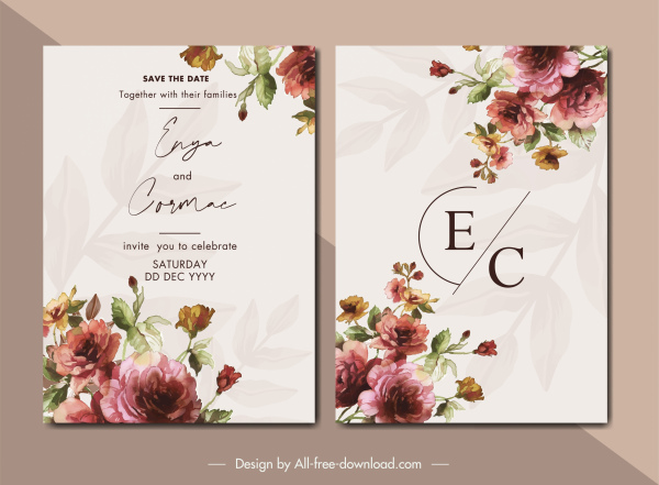 templat kartu pernikahan dekorasi botani berwarna-warni yang elegan