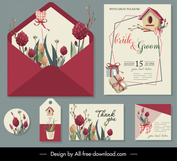 plantillas de tarjetas de boda elegantes regalos florales boceto