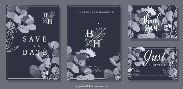 Hochzeitskarte Vorlagen floral Dekor elegante dunkle sende