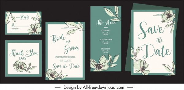 modelos de cartão de casamento desenhados à mão botany decoração
