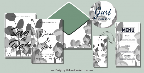 plantillas de tarjeta de boda retro hojas sketch decoración borrosa