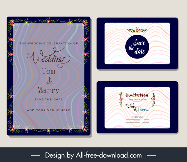 tarjeta de boda plantillas brillantes líneas curvas dinámicas decoración