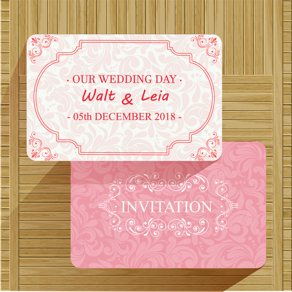 pernikahan kartu vektor ilustrasi dengan latar belakang merah muda yang klasik