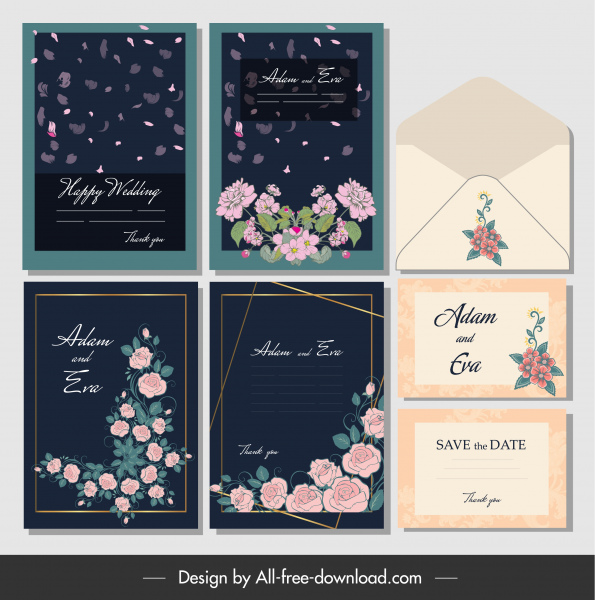 kartki ślubne koperty szablony elegancki kwiatowy wystrój