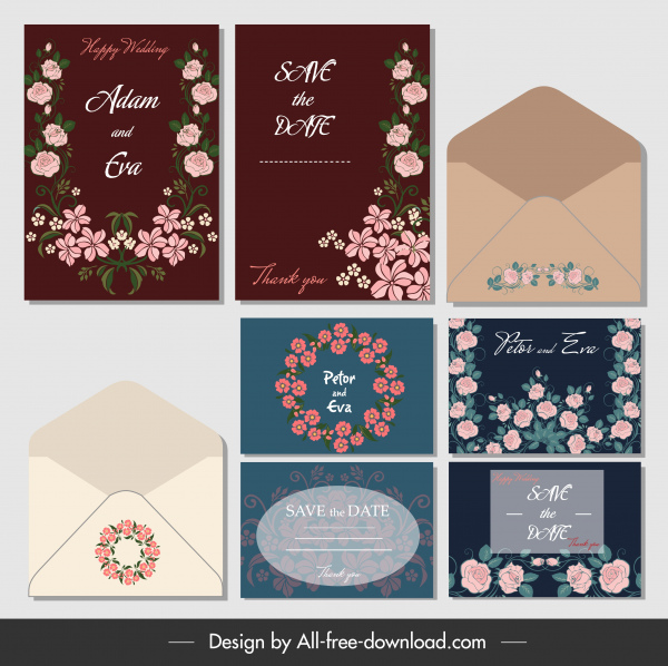 sobres de tarjetas de boda plantillas clásica decoración de botánica formal