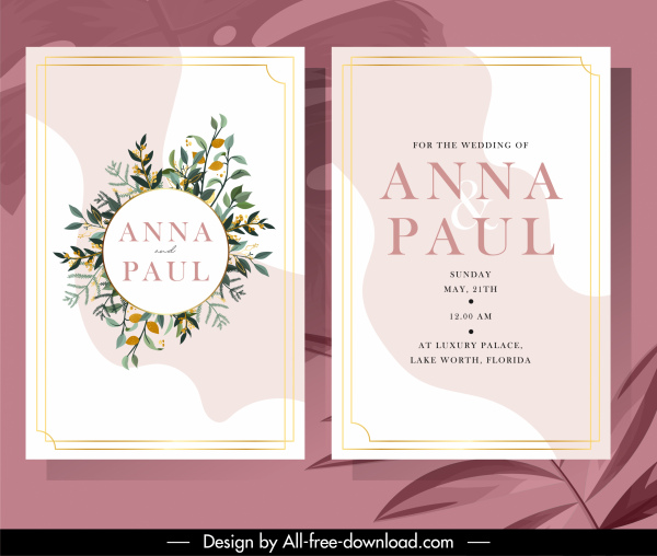 tarjetas de boda plantilla elegante diseño retro decoración botánica