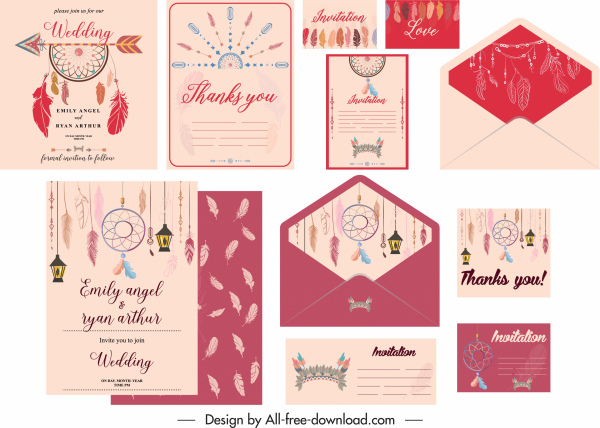 modèles de cartes de mariage colorés classiques éléments tribaux décor