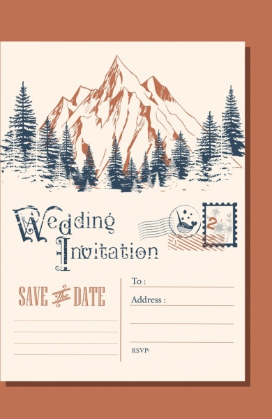 婚礼信封模板山地景观图标经典设计
