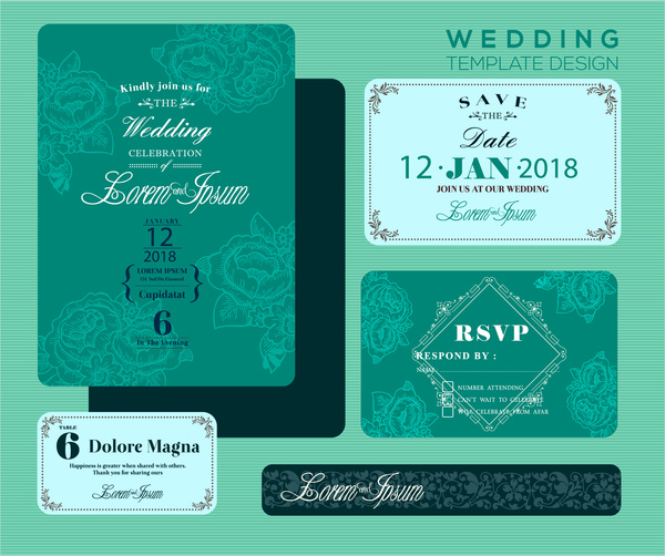 design di carta di invito matrimonio con priorità bassa verde del bokeh