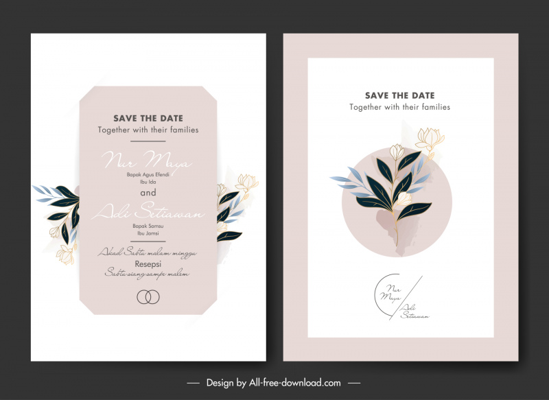  modèle de carte d’invitation de mariage design classique décor floral élégant