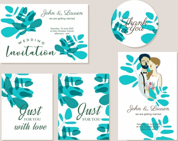 ikon beberapa daun hijau template kartu undangan pernikahan