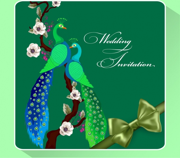 Wedding Invitation Card Template Green Peafowl Ribbon Ornament-vector  Heart-free Vector Free Download