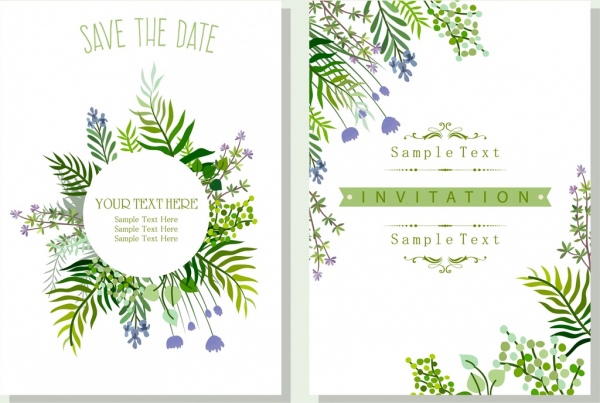 les feuilles vertes de thème de nature du modèle carte invitation de mariage