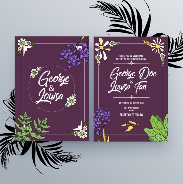 undangan kartu template desain violet alami dekorasi pernikahan
