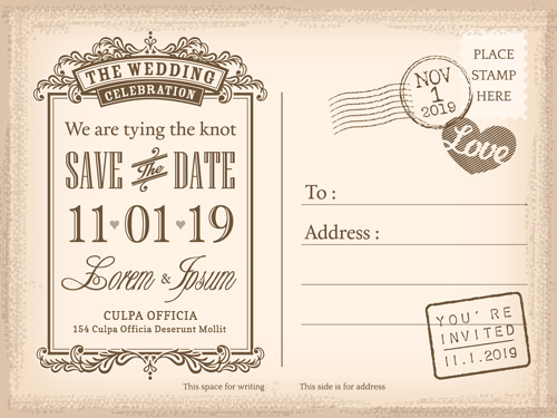 Wedding Invitations Postcard Design Graphic Vector