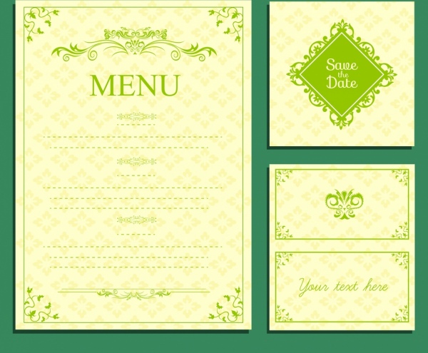 婚禮選單範本綠色設計經典的曲線裝潢