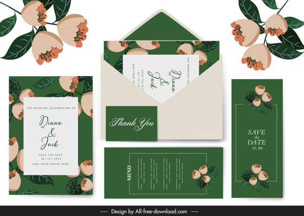 Hochzeit Vorlagen elegante klassische Blütenblätter grün Dekor