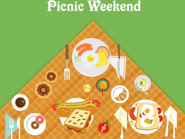 週末ピクニック バナー食べ物のアイコン デコレーション