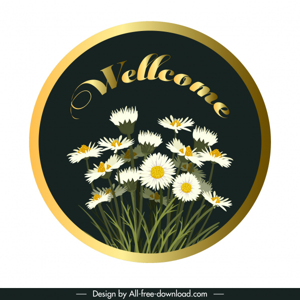 Welcome Sign Template Floral Decor Shiny Colored Modern