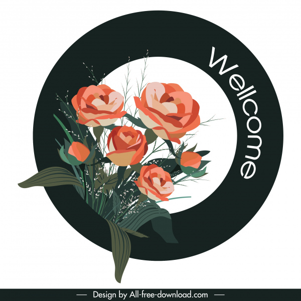 Selamat datang template tanda mawar dekorasi desain lingkaran elegan