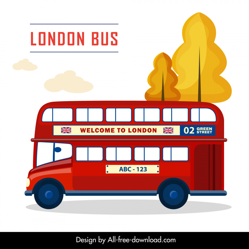 Willkommen bei London Advertising Banner Double Decker Bus Flat Sketch