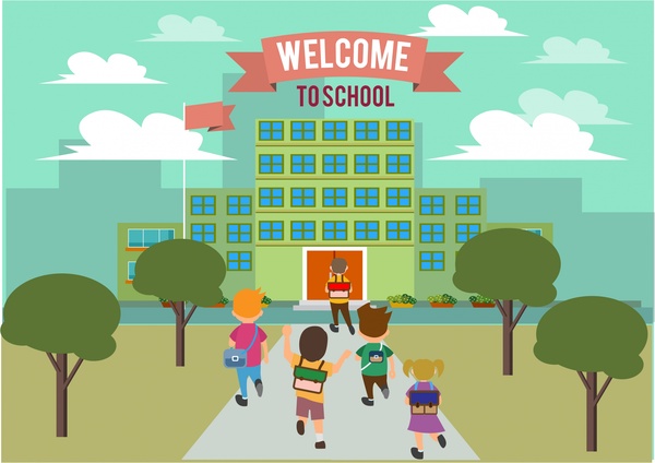 Willkommen bei Schule Banner freudige Kinder design