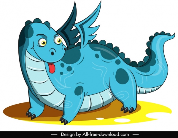 Западный дракон значок синий дизайн милый мультяшный эскиз