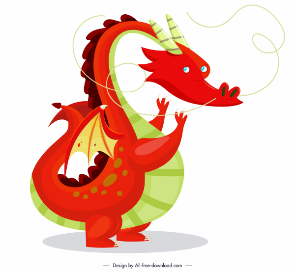 Naga Barat ikon karakter kartun desain warna-warni