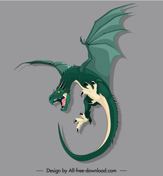 décor vert féroce de geste féroce d'icône de dragon occidental