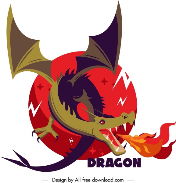 западного дракона значок огонь декором Персонажи из эскиз