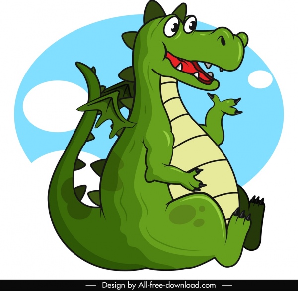 ícone do dragão ocidental esboço verde bonito dos desenhos animados characer