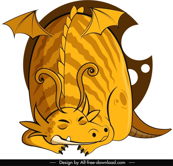 dragon occidental icône endormi geste jaune croquis