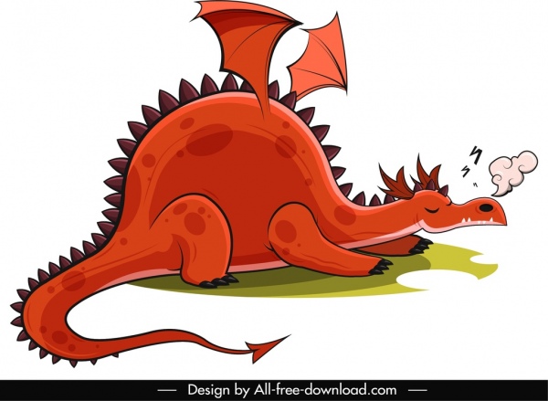 icône de dragon occidental dormant croquis drôle de dessin animé croquis