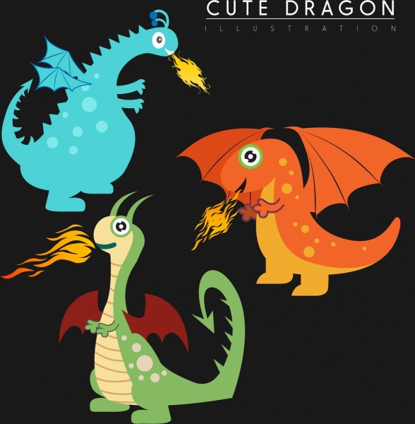 western dragon stylisé icônes de style animation collecte mignon