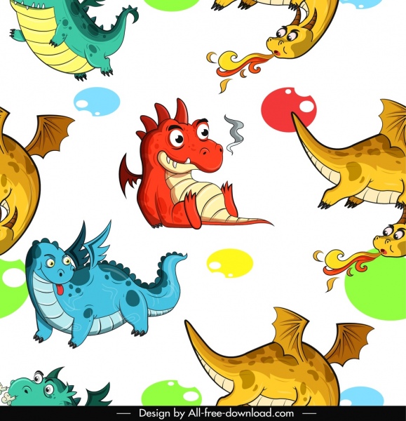 западного дракона шаблону красочный дизайн персонажей мультфильма эскиз