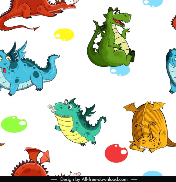 dragon occidental patrón colorido decoración repetitiva