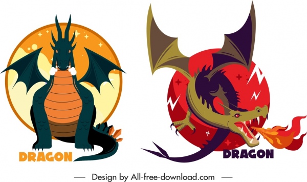 design classique coloré du dragon occidental-modèles