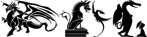 ilustração de dragões ocidentais tradicionais com silhuetas