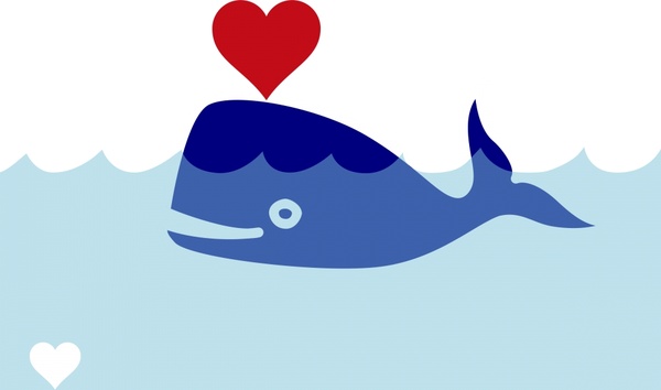 วาฬนำภาพเวกเตอร์ความรัก ด้วยรูปแบบการ์ตูน