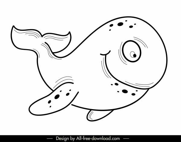 cá voi biểu tượng màu đen trắng vẽ tay ký họa nhân vật hoạt hình