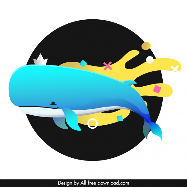 lukisan ikan paus dekorasi gelombang desain warna-warni