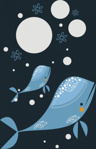 鯨魚裝潢背景彩色卡通風格