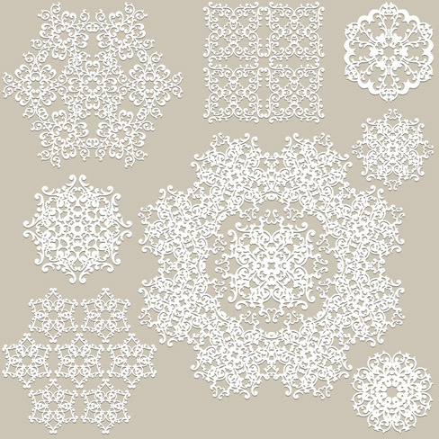 renda putih ornamen kepingan salju vektor