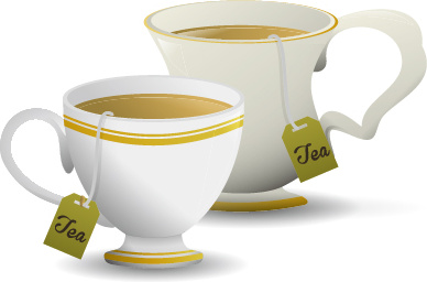 茶のベクトルが付いている白い磁器のカップ